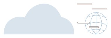 Bulut şekli ve küresel şebeke veri depolama, paylaşma ve küresel iletişimi sembolize eder. Teknoloji, internet, bulut hesaplama, küreselleşme, veri akışı, ağlar için ideal