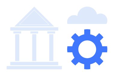 Hükümet binası, teçhizat sembolize etme teknolojisi, depolama için bulut. Yenilik için ideal, dijital dönüşüm, politika, yönetim, modernizasyon otomasyon bulut hesaplaması. Basit düz metafor