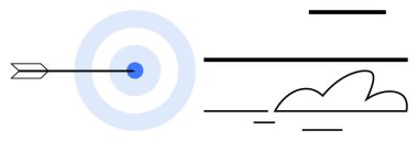 Ok mavi hedefe doğru ilerliyor, temiz çizgiler, bulut ve hareket. Kesinlik, başarı, odaklanma, strateji belirleyici görüş kavramları için idealdir. Basit düz metafor