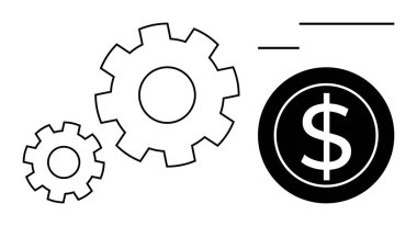 Bir dolar işaretine doğru ilerleyen dişliler, finansal süreçleri, verimliliği ve büyümeyi simgeliyor. Finans, iş, strateji, üretkenlik ekonomisi operasyonları için ideal bir yenilik. Basit düz