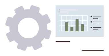 Çubuk grafik grafiğinin yanında verimliliği, analitiği, performans anlayışını ve işlem optimizasyonunu aktaran geniş bir dişli. İş stratejisi, iş akışı yönetimi, metrik analiz için ideal