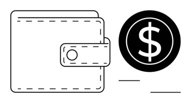 Cüzdanında düğme tokası ve dolar para motifi var. Para, tasarruf ya da geliri simgeliyor. Finans, zenginlik, bütçe, yatırım bankacılığı ve ödeme kavramları için idealdir. Basit düz metafor