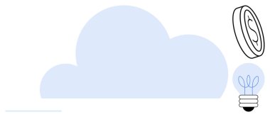 Bozuk paralı mavi bulut ve bir bitki ampulü yeniliği, çevre dostu enerjiyi ve başarıyı temsil ediyor. Sürdürülebilirlik, teknoloji, finans, yenilenebilir enerji, büyüme, yenilik ve bulut için ideal