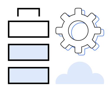 Batarya ikonu, teçhizat ve bulut görüntüsü enerjiyi, ilerlemeyi ve bulut hesaplamasını simgeliyor. Yenilik için ideal, teknoloji entegrasyonu, iş akışı optimizasyonu, dijital çözümler enerji yönetimi