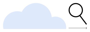 Mavi bulut şekli ve oklu büyüteç veri keşfi, analiz ve teknolojik yenilikleri gösteriyor. Bulut hesaplama, araştırma, ağ, optimizasyon sadeliği için idealdir. Temiz