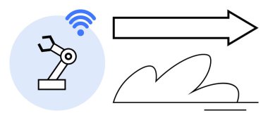 Bağlantı sinyali, bulut şekli ve oku sembolize eden robot kol otomasyon, teknoloji, büyüme, IOT, bulut hesaplama, yenilik ve ilerleme. Modern teknoloji temaları için ideal basit düz