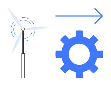 Rüzgar türbini dönüyor ve ok vites mekanizmasının yanında hareket olduğunu gösteriyor. Enerji, sürdürülebilirlik, verimlilik, yenilik, ilerleme, temiz teknoloji, yenilenebilir enerji için idealdir. Basit düz