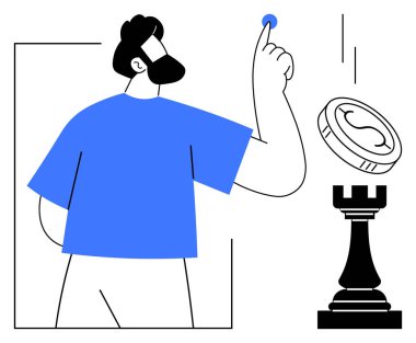 Parayla parmağını kaldıran kişi, yakınlarda satranç kalesi. Seçenekler, strateji, karar verme, planlama, liderlik, eleştirel düşünme ve fırsatları temsil eder. Yenilik stratejisi için ideal