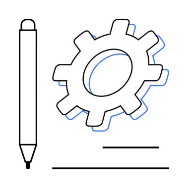 Dişli kalemin yanında minimal çizgiler yaratma, planlama, yenilik ve problem çözmeyi vurguluyor. Yaratıcılık, üretkenlik, organizasyon, teknoloji, mühendislik takım çalışması için ideal