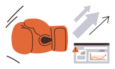 Okların yukarı doğru yükselmesi, rekabet konsepti, performans, çaba, iş büyümesi, zorluklar, verimlilik gibi çevrimiçi analitik torpido gözüne çarpan boks eldivenleri. Pazarlama ve strateji için ideal