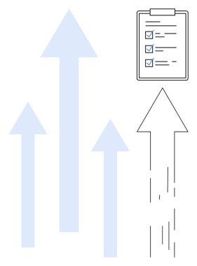 İlerleme, hedef belirleme ve başarı listesiyle yukarı çıkan oklar. Üretkenlik, iş büyümesi, planlama, strateji, motivasyon hedefini tamamlamak için idealdir. Basit düz