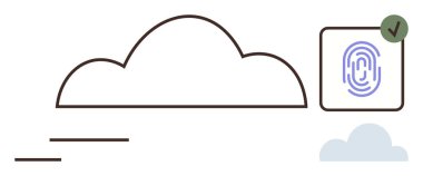 Bulut çizgisi ve parmak izi doğrulama simgesi işaretli. Veri koruması, siber güvenlik, kimlik doğrulama, gizlilik, biyometri, teknoloji ve dijital erişim için ideal. Basit düz