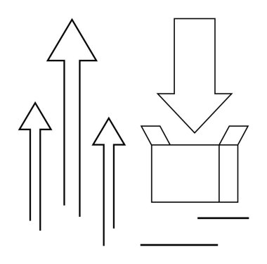 Yukarı ok ve aşağı ok ile açık bir kutu büyüme, yenilik, girdi ve fırsatları gösterir. İlerleme için ideal, başarı, iş stratejisi, yenilik, dağıtım yaratıcılığı basit düz