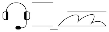 Mikrofonlu kulaklık ve bağlantı hatlı soyut internet bulutu. Müşteri desteği, uzaktan çalışma, oyun, iletişim, ağ, bulut teknolojisi, basit düz metafor