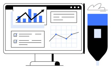Ekranı analitik gösterge paneli, grafikler, çizgi grafiği, kontrol listesi, kalem temsil analizi, planlama ve performans gözden geçirme ile izleyin. İş finansmanı verileri için ideal