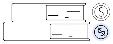 Dolar simgelerinin yanına istiflenmiş iki kitap, finans ve bilgi temalarını birleştiriyor. Eğitim, tasarruf, iş stratejisi, ekonomik planlama, yatırım, finansal okur-yazarlık için ideal, basit düz metafor