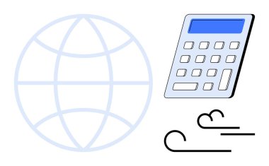 Basit bir düz metaforda küresel ekonomi, teknoloji, finans, çevresel sürdürülebilirlik, enerji yönetimi, ticaret ve modern yeniliği temsil eden bir küresel, hesap makinesi ve rüzgar çizgileri