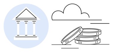 Madeni para ve bulut ile finansal kurumu sembolize eden köşe yazıları. Bankacılık, fintech, tasarruf, yatırım, ekonomi, finans ve teknoloji alanında yenilik için idealdir. En düşük ve basit düz