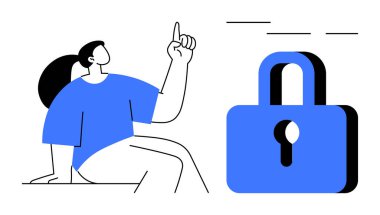 Bireysel hareketler yaparak asma kilide doğru gidiyor. Çevrimiçi güvenlik, veri koruması ve erişim kontrolünü simgeliyor. Teknoloji, gizlilik, siber güvenlik, güvenlik, eğitim farkındalığı için ideal