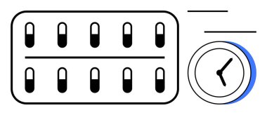 İlaçlar saatle eşleştirilmiş. Zamanlı ilaç alımını simgeliyor. Sağlık yönetimi, ilaç kullanımı, sağlık, tedavi planlaması, dakiklik, rejim uyumu için ideal