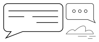 Konuşma baloncukları ve basit çizgileri olan bir bulut şekli. İdeal mesajlaşma, iletişim, ağ oluşturma, bulut hesaplama, işbirliği, veri transferi, minimal görüntü. Basit düz metafor