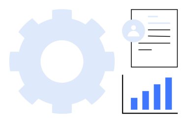 Sinerji, verimlilik ve ilerleme için bir kullanıcı profili belgesi ve çubuk grafiği bağlıyorum. Takım çalışması için ideal, üretkenlik, analiz, yönetim, planlama, başarı basit düz metafor