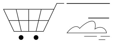 Fütürist hız çizgileri ve bulut aksanıyla alışveriş arabası hareket ediyor. E-ticaret, çevrimiçi alışveriş, dağıtım, lojistik, hızlı servis, perakende yenilik, basit düz metafor