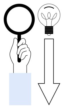 Okun üzerinde ampulün yanında büyüteç var. Araştırma, yaratıcılık, yenilik, problem çözme, karar verme, keşif ve strateji için idealdir. Basit düz metafor