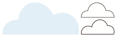 Büyük, sert, mavi bir bulut ve iki çizgili, yuvarlak şekilli bulut. Hava, teknoloji, basitlik, hayal gücü, yaratıcılık, temiz tasarım, eko için idealdir. Basit bir düz metafor.