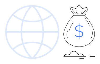 Üzerinde bir dolar işareti bulunan bir para çantası ile şeffaf bir dünya, küreselleşme, finans ve zenginlik temalarını öneriyor. Ticaret, ekonomi, bankacılık, ticaret, tasarruf karı ve küresel için ideal