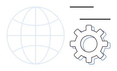 Küresel bağlantıyı ve teknoloji sistemlerini simgeleyen çizgileri olan minimalist teçhizat ve küre. Yenilik, teknoloji, küresel ulaşım, dijital dönüşüm, süreç optimizasyonu için ideal