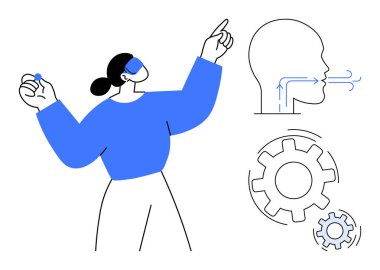 Kendine güvenen bir kadın, mekanik ve nefes alma diyagramı yaratıcılığı, yeniliği, karar verme mekanizmasını, beyin fırtınasını, zihinsel berraklığı, kişisel gelişimi, sağlığı sembolize eder. Kavramsal için ideal