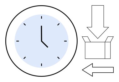 Saat açık kutu ve yönü gösteren oklarla zamanı gösteriyor. Zaman yönetimi, mühlet, organizasyon, dağıtım, strateji, programlama, iş akışı temsilciliği için ideal