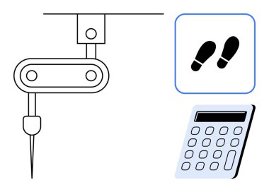 Matkap, hesap makinesi ve otomasyon, hesaplama ve hassas iş akışına sahip robot kolu. Yenilik, üretim, mühendislik ve robot teknolojisi hesaplamaları için ideal