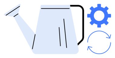 Vitesli ve dairesel oklu minimalist sulama kutusu. Büyüme, sürdürülebilirlik, beslenme, süreç, gelişme, üretkenlik ve çevre dostu temalar için idealdir. Basit düz metafor