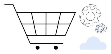 Vitesli ve bulutlu alışveriş arabası. Çevrimiçi alışveriş, e-ticaret, teknoloji, otomasyon, bulut hesaplama, iş çözümleri ve yenilik için ideal. Basit düz metafor