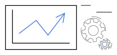 Yukarı doğru ok ile çizgi grafiği, büyümeyi dönen dişlilerle, süreci, takım çalışmasını ve yeniliği sembolize ettiğini gösteriyor. İş, strateji, üretkenlik, başarı, analiz, yaratıcılık için ideal