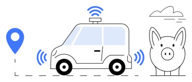 Otomatik çalışan, navigasyon işaretli, kablosuz sinyalli ve kumbaralı elektrikli araba. Teknoloji, ulaşım, yenilik, navigasyon, tasarruf otomasyonu ve sürdürülebilirlik için ideal. Basit düz