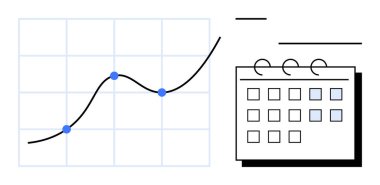 Bir takvimin yanında işaretli veri noktaları olan çizgi çizelgesi. Analiz, planlama, strateji, programlama, verimlilik, hedef belirleme, tahmin için ideal. Basit düz metafor