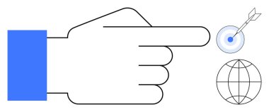 Okları ve küresi olan bir hedefi işaret eden eller hassasiyet, strateji ve hırsı vurguluyor. Takım çalışması, liderlik, başarı, küresel vizyon planlaması için ideal. Basit.