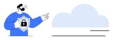 Mavi kazaklı, kalkanlı ikon noktalı şahıs bulutlarda gizlilik ve veri güvenliğini arttırıyor. Siber güvenlik, bulut depolama, gizlilik, bilişim hizmetleri, çevrimiçi güvenlik, veri şifreleme için ideal