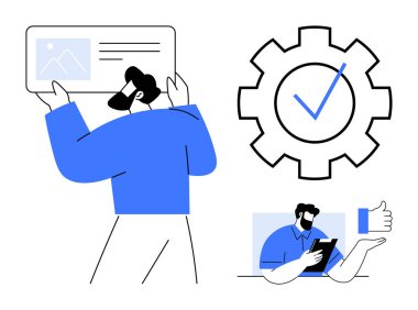 Profesyonel analiz ekranı içeriği, işaretleme işaretli ayarlar, tabletle onay veren kişi. Takım çalışması, verimlilik, proje yönetimi, teknoloji, ayarlar için ideal