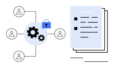 Organize belgelerin yanındaki güvenli dişli mekanizması üzerinden birbirine bağlı kullanıcılar. Takım işbirliği, veri paylaşımı, iş akışı, bilgi güvenliği, bulut hesaplama, dosya yönetimi için ideal