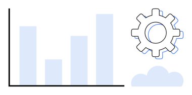 Bir dişli ve bulutun yanında dikey bar grafiği, analitiği, otomasyonu, bulut hesaplamasını ve ilerlemeyi sembolize eder. Teknoloji, verimlilik, iş büyümesi ve yenilik için ideal. Modern düz metafor