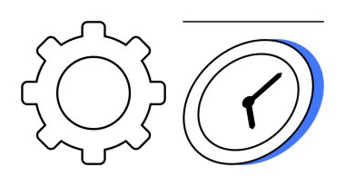 İş akışını ve saati sembolize eden vites verimliliği, verimliliği ve yönetimi tasvir etmek için zamanı simgeliyor. Planlama, strateji, takım çalışması, teslim tarihleri, zamanlama, optimizasyon iş akışı için ideal