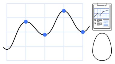 Mavi veri noktalı çizgi grafiği, grafikli pano raporu ve soyut şekil. İstatistik, araştırma, büyüme, strateji, finans, eğitim için ideal basit düz metafor