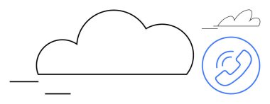Mavi dairenin içinde bir telefon sembolü olan bulut simgesi iletişimi, bağlantıyı ya da teknolojiyi simgeler. Bulut bilgisayarı, VoIP, teknik destek, ağ, mobil uygulamalar, bilişim çözümleri için idealdir