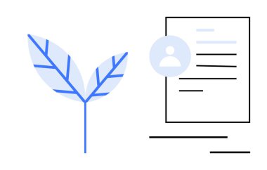 Belge profil planının yanı sıra, sürdürülebilirliği, kimliği, biyolojik çeşitliliği, çevre dostu uygulamaları sembolize eden minimal detaylar içeren bir yaprak. Yeşil sertifika için ideal, çevre dostu fikirler, işe alım