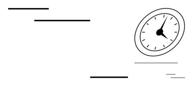 Kalın yatay çizgilerle çevrili saat hız ve aciliyeti gösteriyor. Zaman yönetimi için ideal, teslim tarihleri, verimlilik, hızlı çalışma, verimlilik, aciliyet, hareket. Basit düz metafor