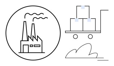 Kutularla dolu bir tramvayın yanında duman çıkaran fabrika üretimi ve teslimatı simgeliyor. Üretim, tedarik zinciri, lojistik, endüstri, verimlilik, iş operasyonları, sürdürülebilirlik için ideal